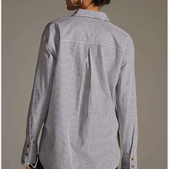 Maeve By Anthropologie Striped Henley Popover Shirt Size Small - Picture 3 of 9